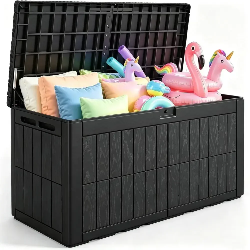 Garden Storage Box - กล่องเก็บของขนาดใหญ่ 120 แกลลอน พร้อมม้านั่งกลางแจ้งกันน้ำและป้องกันรังสียูวี พร้อมตู้เก็บของที่ล็อคได้ เหมาะสำหรับสวนและลานบ้าน