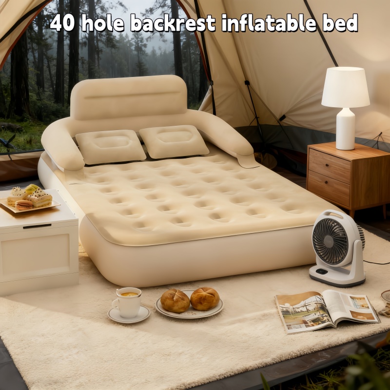 Outdoor Furniture Cushions - เตียงลมสำหรับตั้งแคมป์กลางแจ้งแบบพกพาสำหรับสองคน พร้อมพนักพิงและโซฟาเป่าลมแบบนุ่มสบาย ใช้เป็นเบาะลมสำหรับนอนพักผ่อนที่บ้านได้