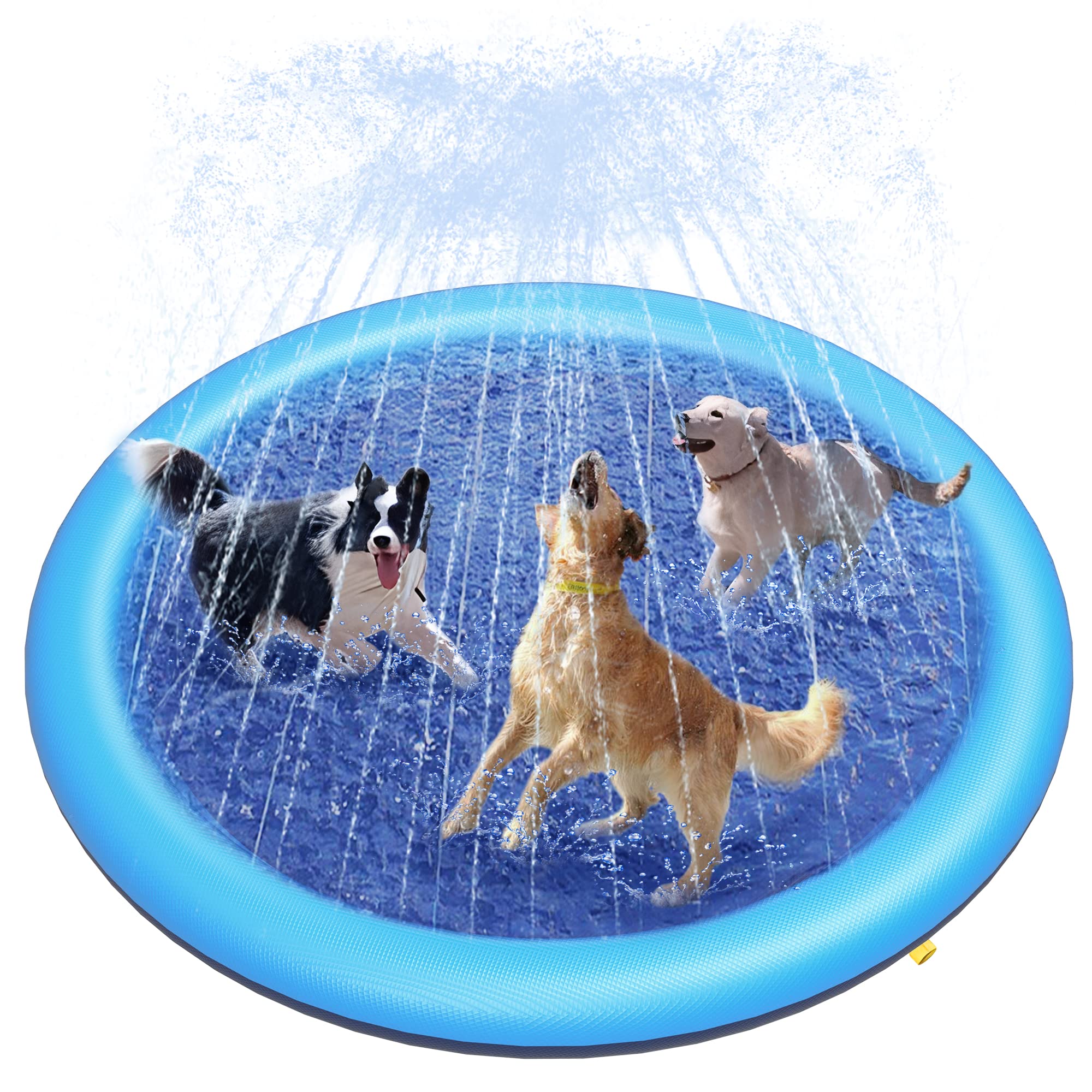 Outdoor Rug Waterproof - แผ่นรองน้ำสำหรับสุนัข ของเล่นสระน้ำแบบหนา พร้อมสปริงเกอร์กันลื่น ของเล่นน้ำสำหรับฤดูร้อนกลางแจ้ง สำหรับสนามหลังบ้าน แผ่นรองน้ำพุสำหรับเด็ก