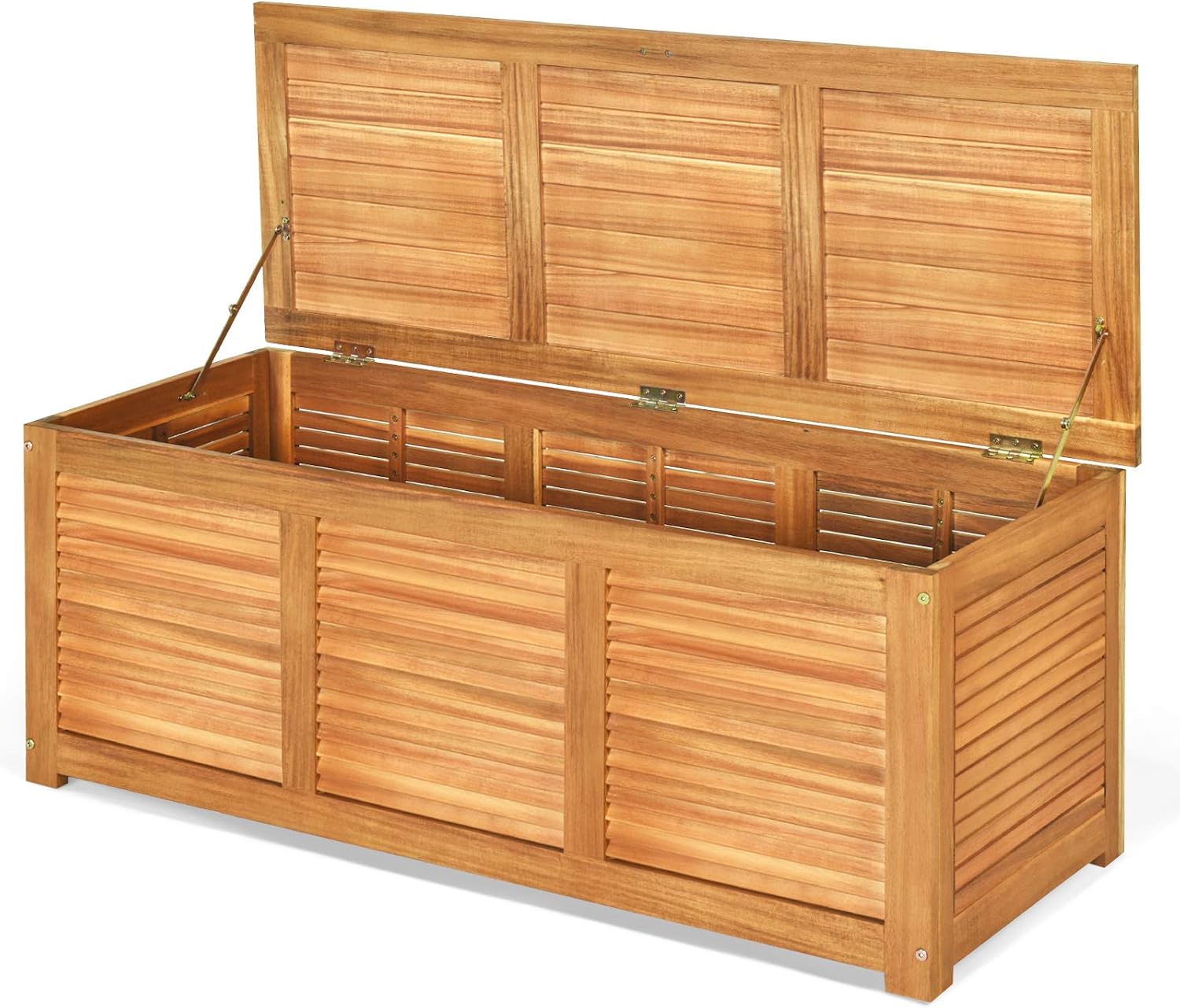 Garden Storage Box - กล่องเก็บของไม้กระถินณรงค์, ม้านั่งเก็บของขนาดใหญ่สำหรับเก็บเบาะเฟอร์นิเจอร์ภายนอก, กล่องเก็บของในสวนทนทานต่อสภาพอากาศ, กล่องจัดเก็บของสำหรับนั่งเล่นในสวนหลังบ้าน, สีธรรมชาติ