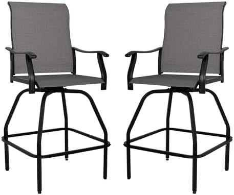 Outdoor Furniture Grey - ชุดบาร์สำหรับลานบ้าน 2 ชิ้น เก้าอี้บาร์หมุนได้ เฟอร์นิเจอร์เท็กซ์ไทล์สำหรับกลางแจ้ง ทนทานทุกสภาพอากาศ