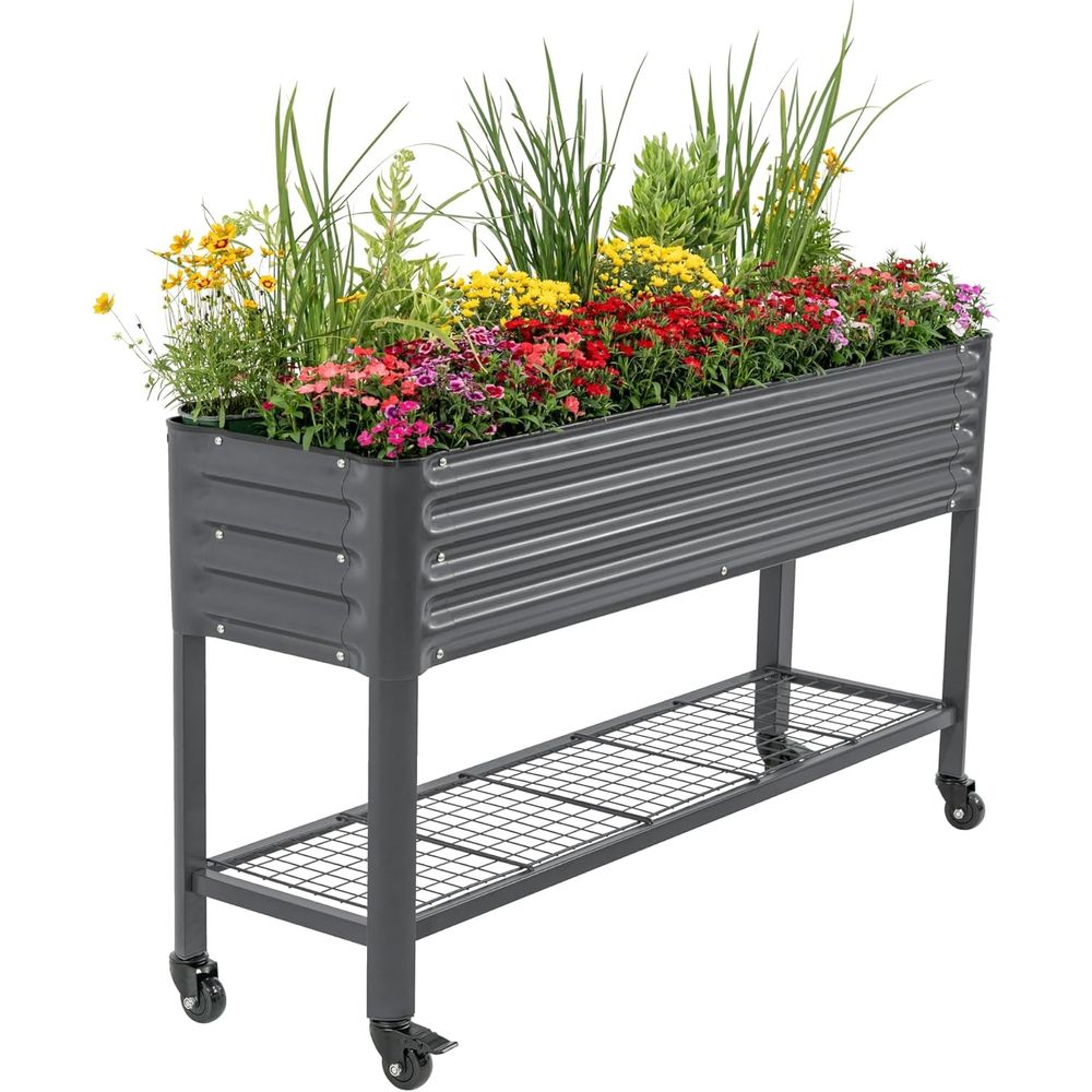 Garden Storage Box - กระถางปลูกต้นไม้ทรงสูงแบบบาง ขนาด 1.5' x 5.5' พร้อมขาและที่เก็บของ