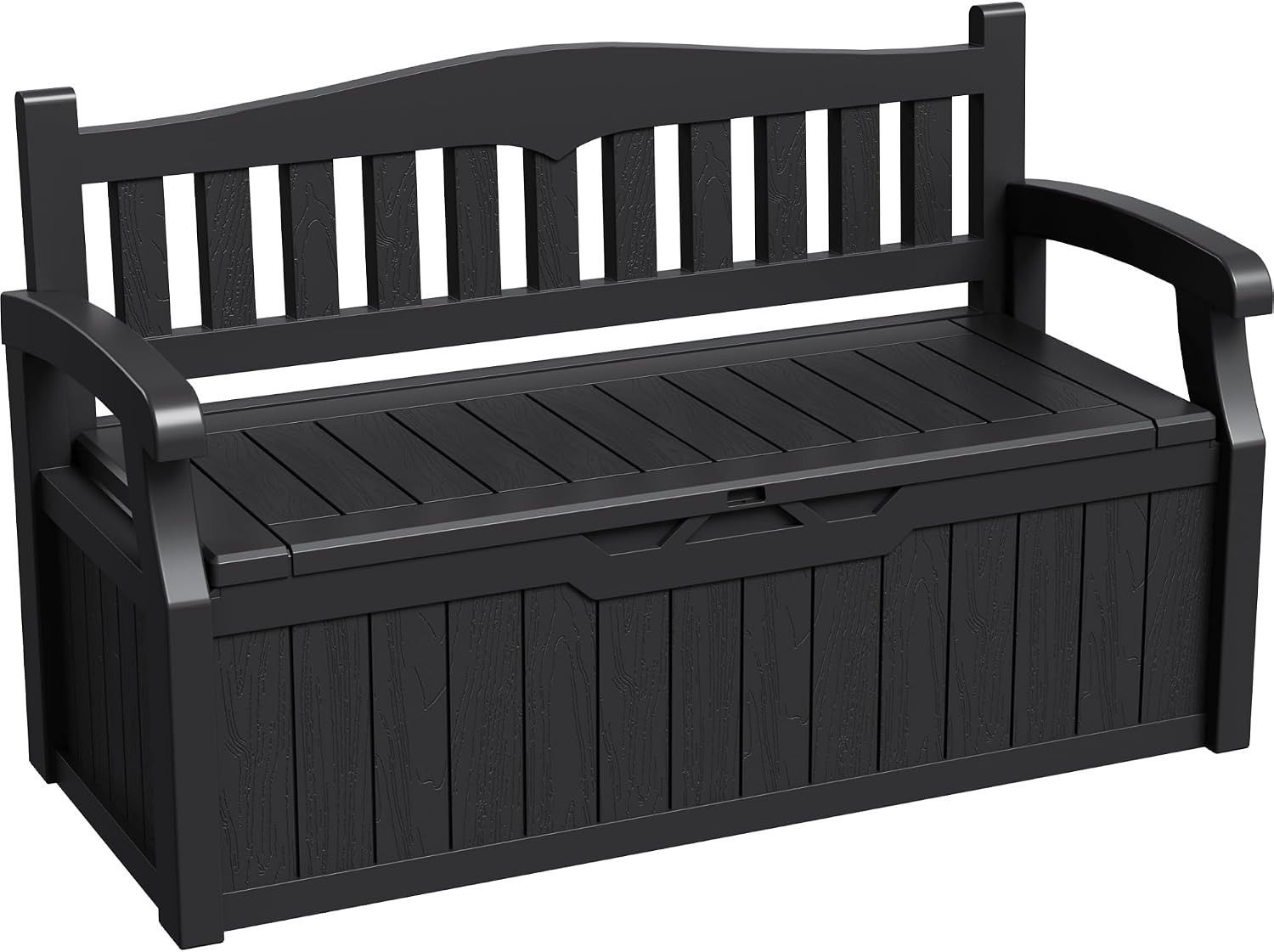 Garden Storage Box - กล่องเก็บของในร่มและกลางแจ้งขนาด 80 แกลลอน กล่องเก็บของขนาดใหญ่กันน้ำพร้อมที่นั่งแบบมีที่วางแขน ทนทานต่อสภาพอากาศ เหมาะสำหรับวางริมสระว่ายน้ำ