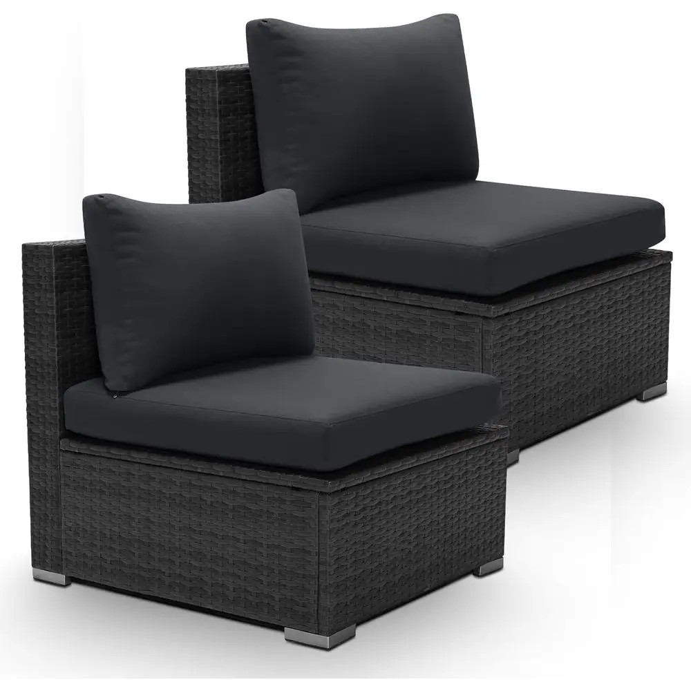 Outdoor Furniture Grey - ชุดเฟอร์นิเจอร์ระเบียงหวาย 2 ชิ้น พร้อมเบาะรองนั่ง สำหรับกลางแจ้ง ระเบียง