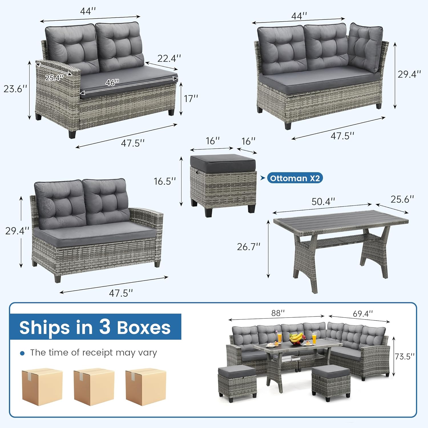 ชุดเฟอร์นิเจอร์ลานบ้าน 6 ชิ้น  - Outdoor Furniture Grey บทวิจารณ์และราคา