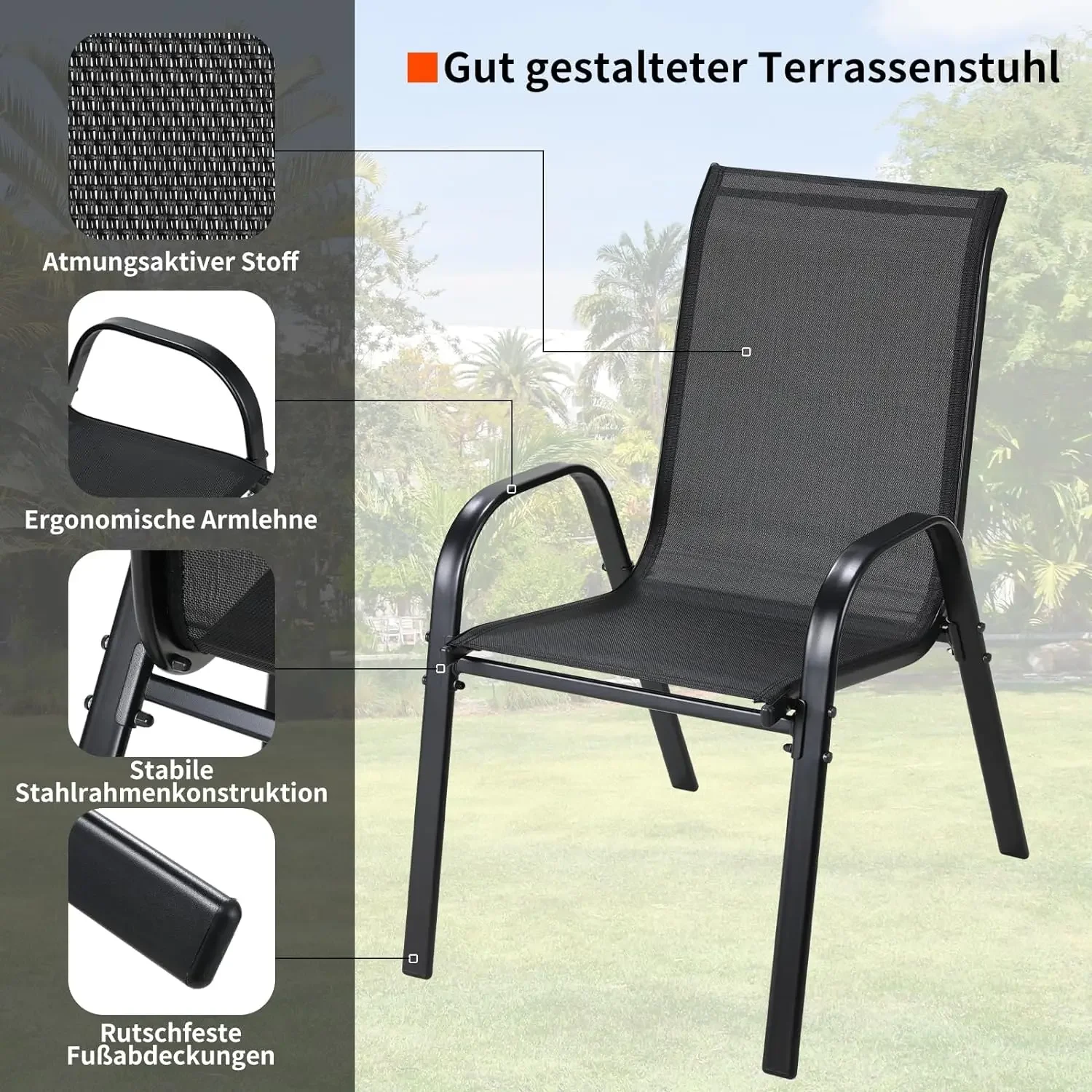โลหะชุดเก้าอี้กลางแจ้งSTACKABL - Outdoor Furniture On Sale บทวิจารณ์และราคา
