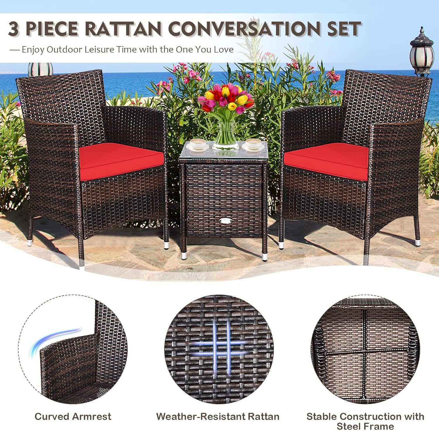 ชุดเฟอร์นิเจอร์หวาย 3 ชิ้น สำห - Outdoor Furniture On Sale บทวิจารณ์และราคา