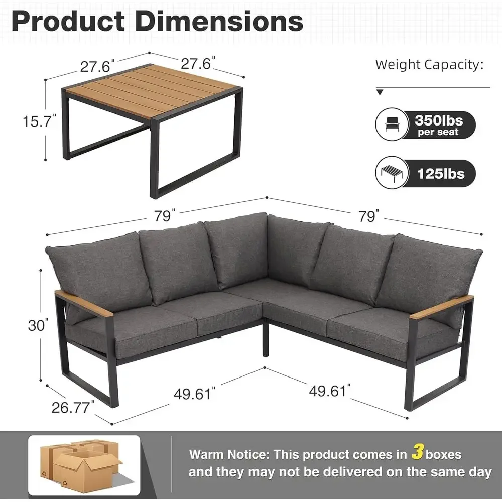 ชุดโซฟากลางแจ้ง 6 ชิ้นพร้อมโต๊ - Outdoor Furniture Grey บทวิจารณ์และราคา