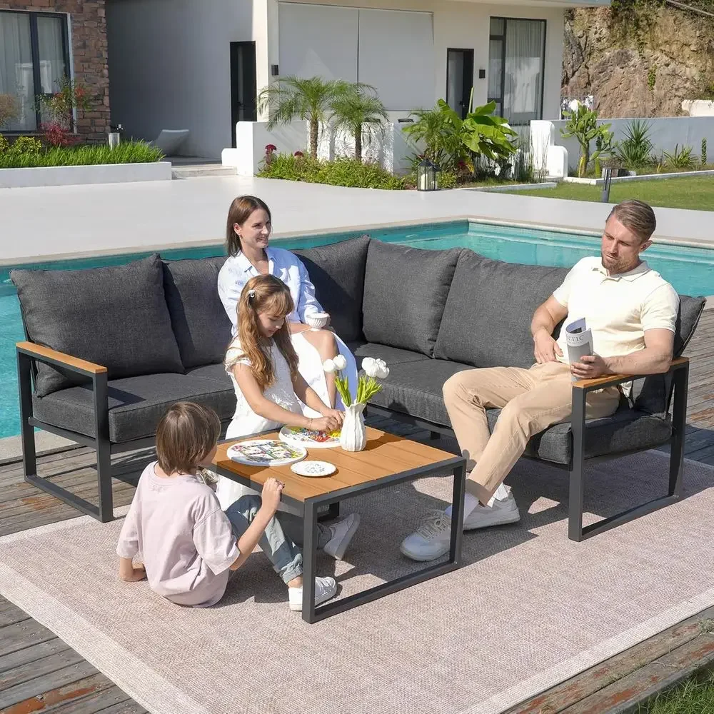 ชุดโซฟากลางแจ้ง 6 ชิ้นพร้อมโต๊ - Outdoor Furniture Grey บทวิจารณ์และราคา