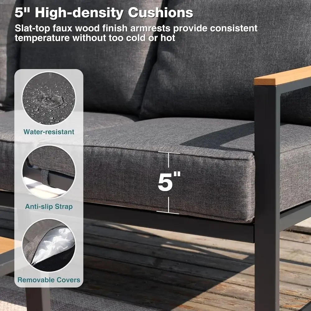 ชุดโซฟากลางแจ้ง 6 ชิ้นพร้อมโต๊ - Outdoor Furniture Grey บทวิจารณ์และราคา