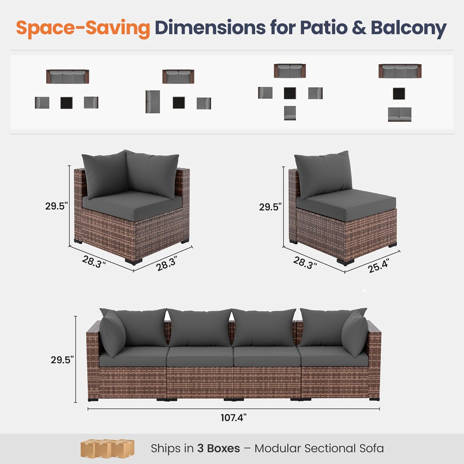ชุดโซฟาแบบแยกส่วน 5 ชิ้น สำหรั - Outdoor Furniture Grey บทวิจารณ์และราคา