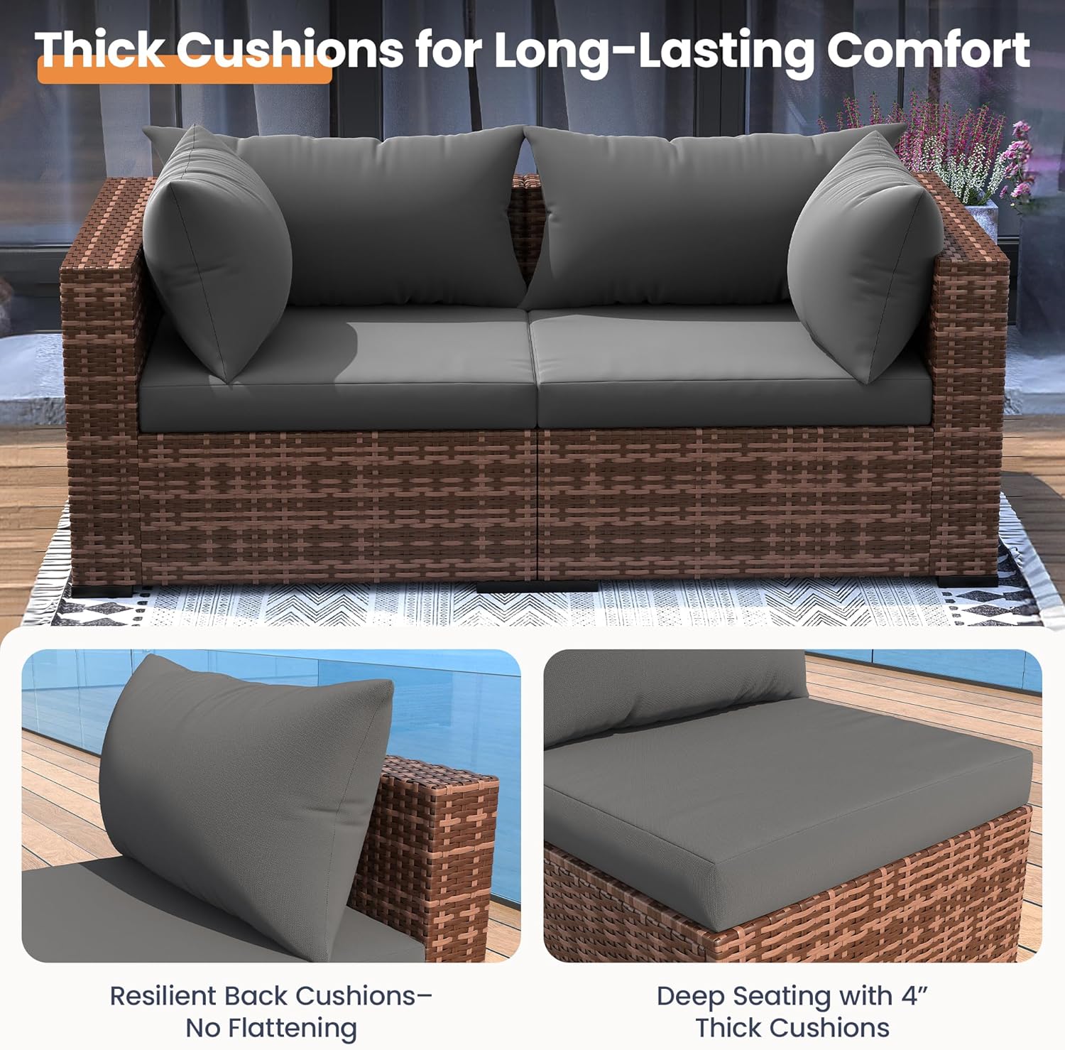 ชุดโซฟาแบบแยกส่วน 5 ชิ้น สำหรั - Outdoor Furniture Grey บทวิจารณ์และราคา