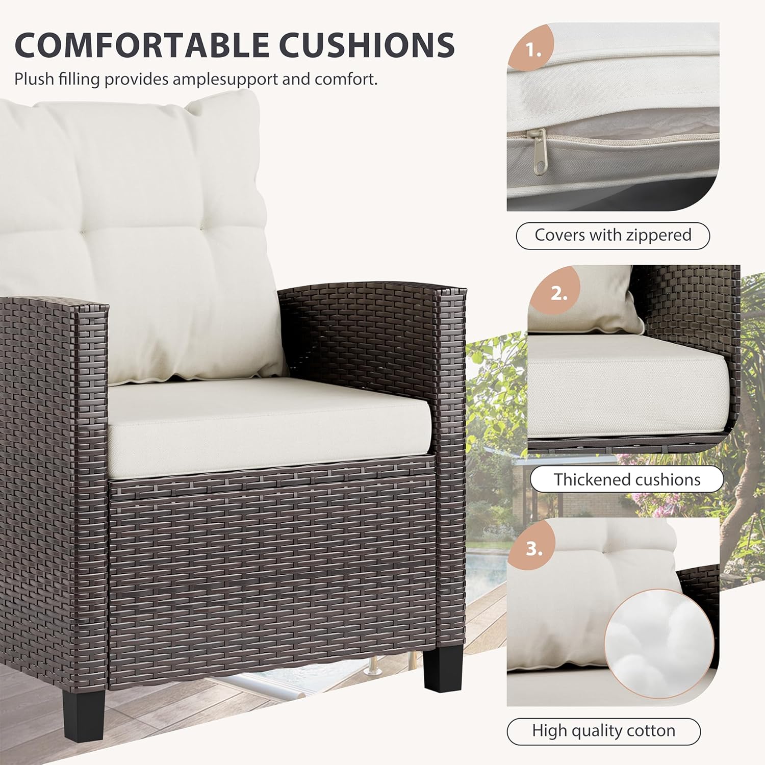 ชุดบิสโทรหวายสังเคราะห์ 3 ชิ้น - Outdoor Furniture Cushions บทวิจารณ์และราคา