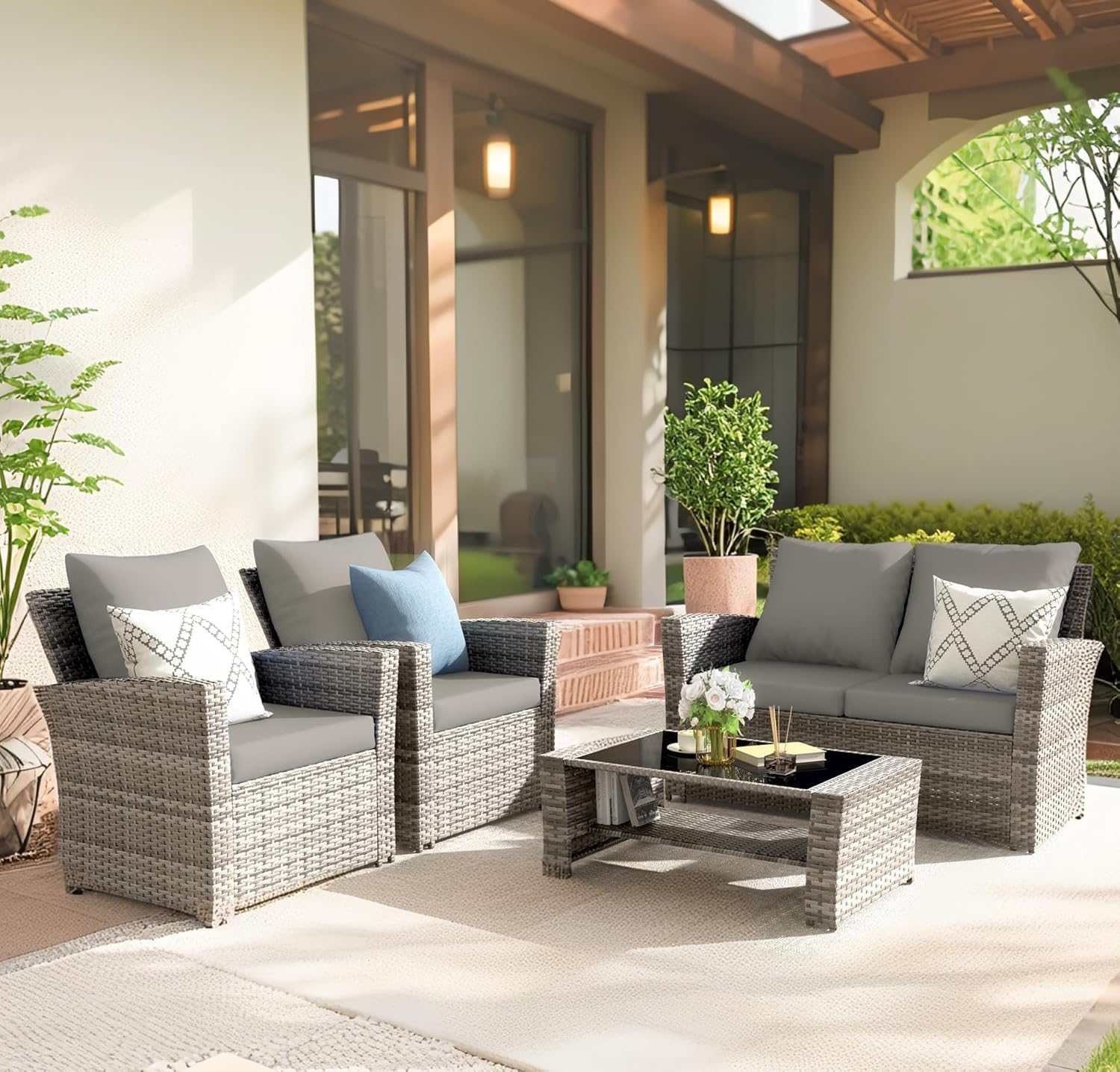 ชุดโซฟาแบบแยกส่วนสำหรับกลางแจ้ - Outdoor Furniture Grey บทวิจารณ์และราคา