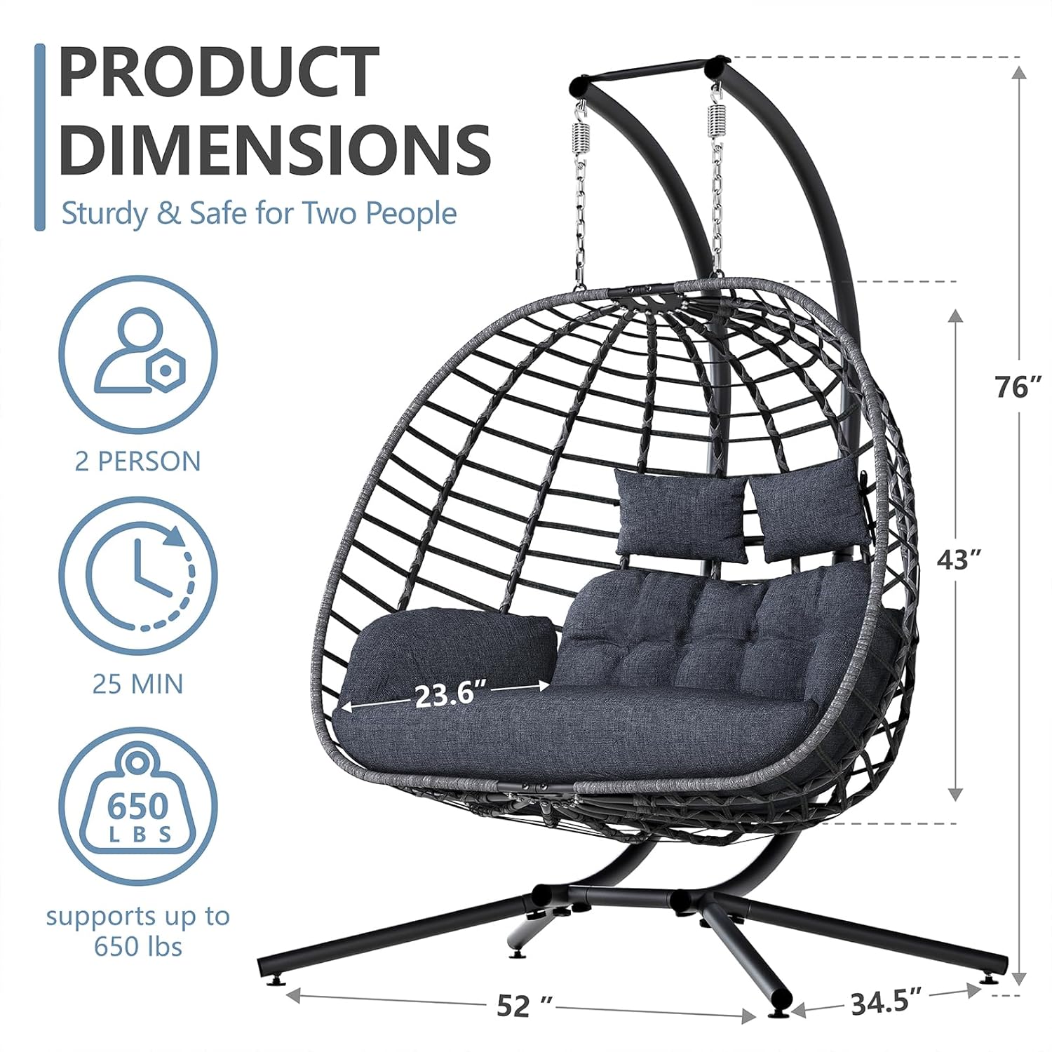 เก้าอี้สวิงไข่ 2 ที่นั่ง พร้อม - Outdoor Furniture Grey บทวิจารณ์และราคา