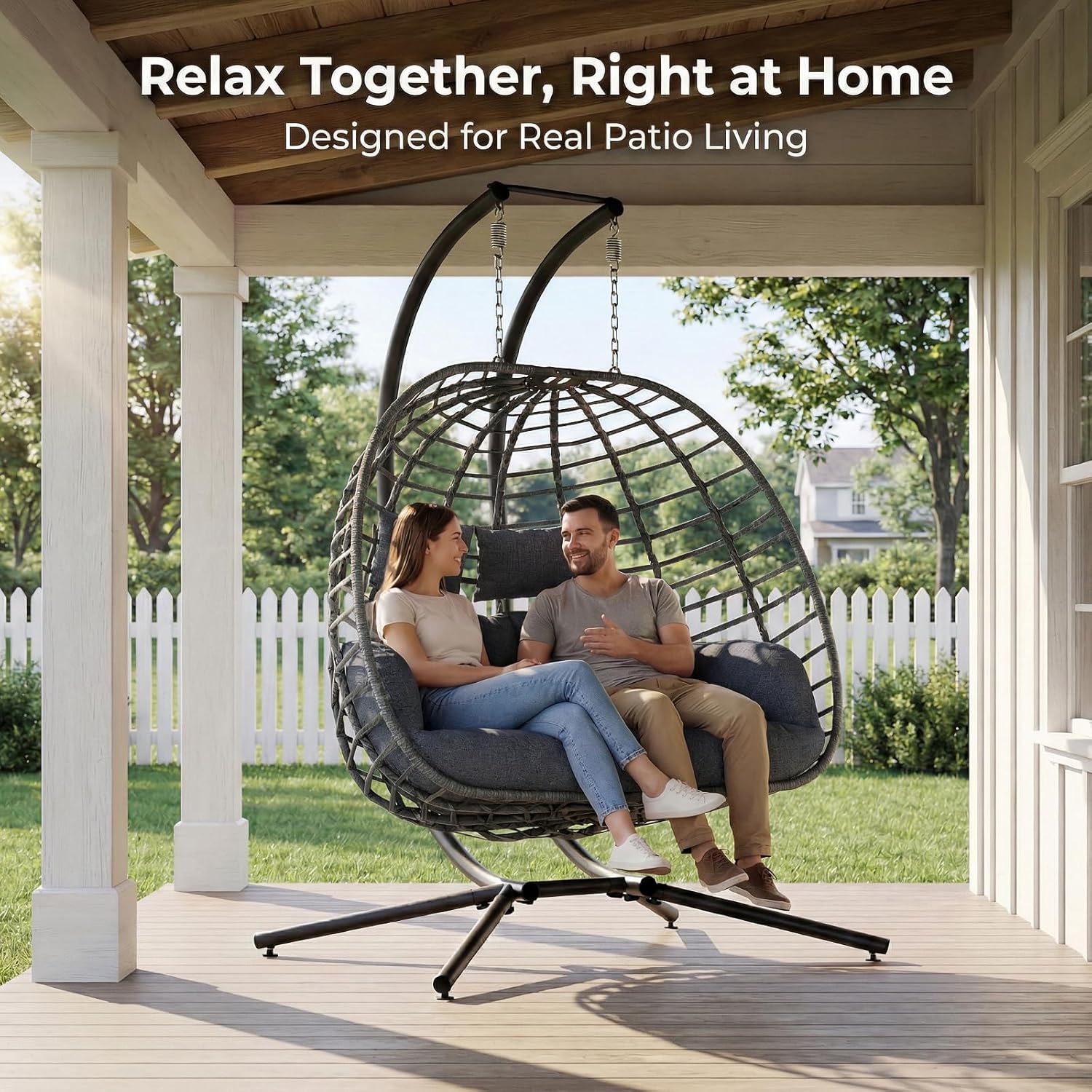 เก้าอี้สวิงไข่ 2 ที่นั่ง พร้อม - Outdoor Furniture Grey บทวิจารณ์และราคา